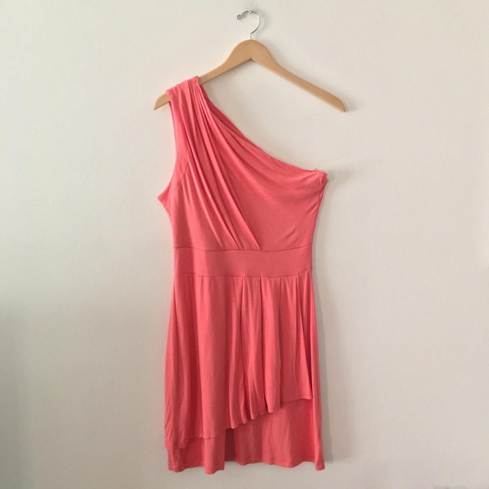 Bar 3 One Shoulder Drape Peach Dress
